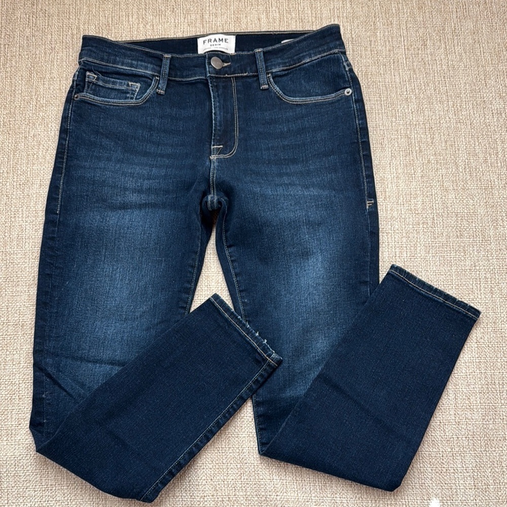 Frame Denim Skinny Jean Crop, Dark Blue, Size 27